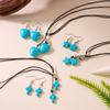 Ensemble collier et boucles d'oreilles pendentif cœur en pierre turquoise pour femme Tendance Géométrie Forme de croix Collier Bijoux d'amitié Cadeaux