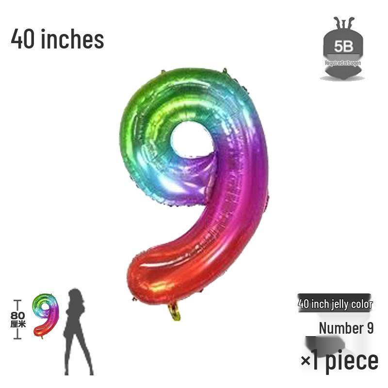 Korean Rainbow Gradient Number Balloon for Kids' First Birthday Decoration