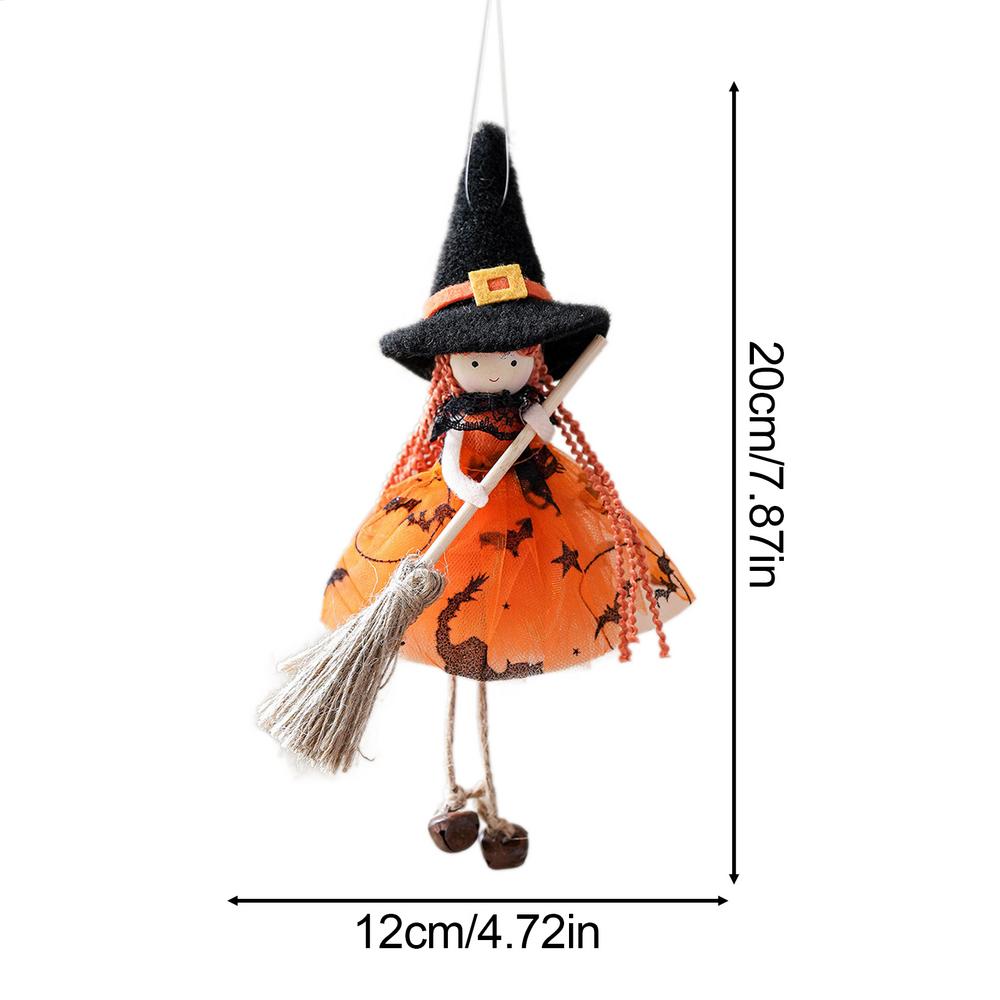 Witch Doll Halloween Witch Doll Hangable Decoration with Broom Collectible Figurine Ornament Hangable for Kitchen Haunted House