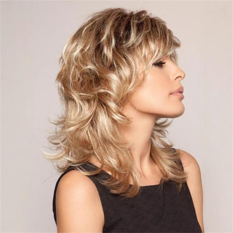 Synthetic Hair Short Wigs for Women Trendy Hairstyles Mommy Wig Ombre Blonde Color Shag Wig with Bangs Natural Haircuts Casual