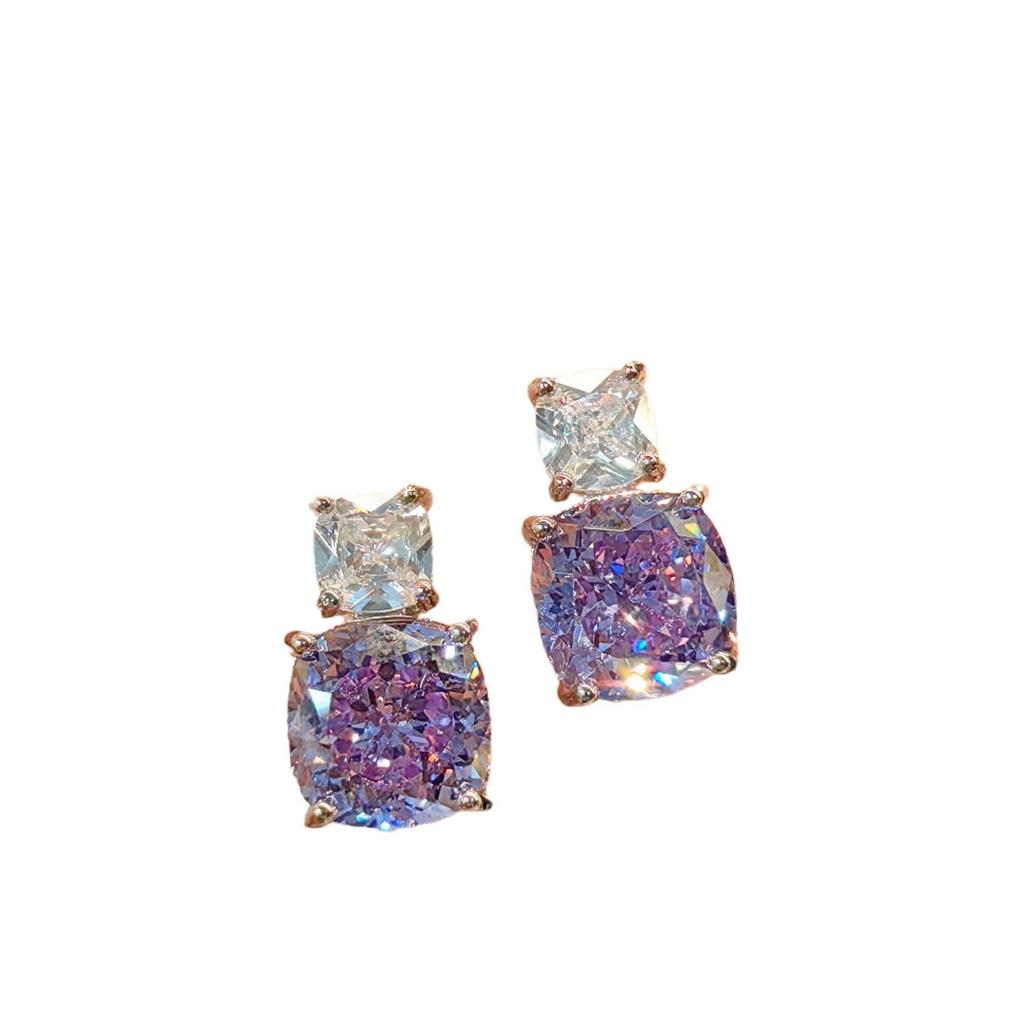 Fashion Versatile Purple Lithium Hui Necklace Purple Diamond Pendant Imported High Carbon Diamond Stud Earrings Ice Flower Cut Ring Color Treasure Set