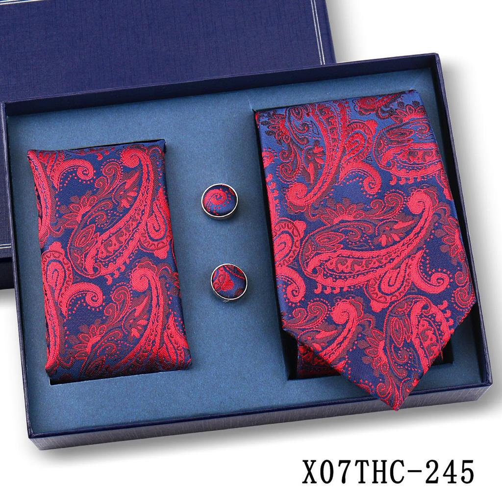 Men's Black Striped 3-Piece Gift Set: Hand-Tied 8cm Tie with Pocket Square & Cufflinks
