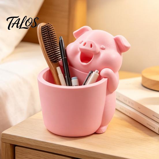 Playful Desk Decoration 3D Printed Cute Piggy Storage Pot, Cartoon Pig Shaped Pen Holder, Makeup Brush Cup for Vanity Organizer, Multifunctional