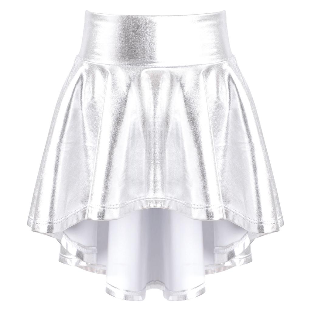 Girls Elastic Waist Ruffle Dance Skirt Bronzing Cloth Irregular Hem Stylish Performance Skirt