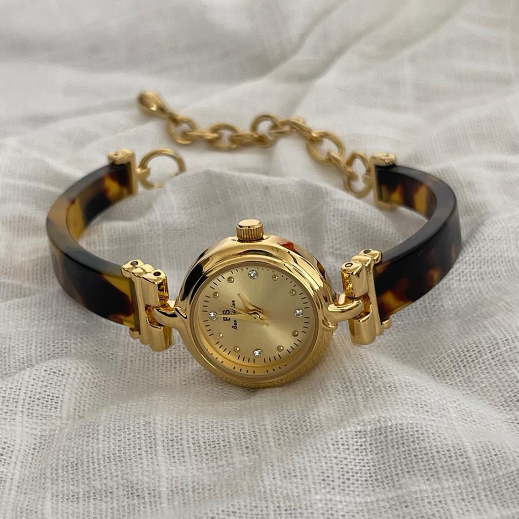 NEW Vintage Luxury Women's Watches Amber Tortoiseshell Resin Bracelet Dress Small Round Dial Watches For Woman Accessory