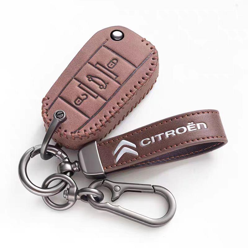 High Quality Leather Car Flip Key Case Cover Protector Fob Floding Shell Keychain For Citroen C3 C4 CACTUS C6 C8 Car Accessories
