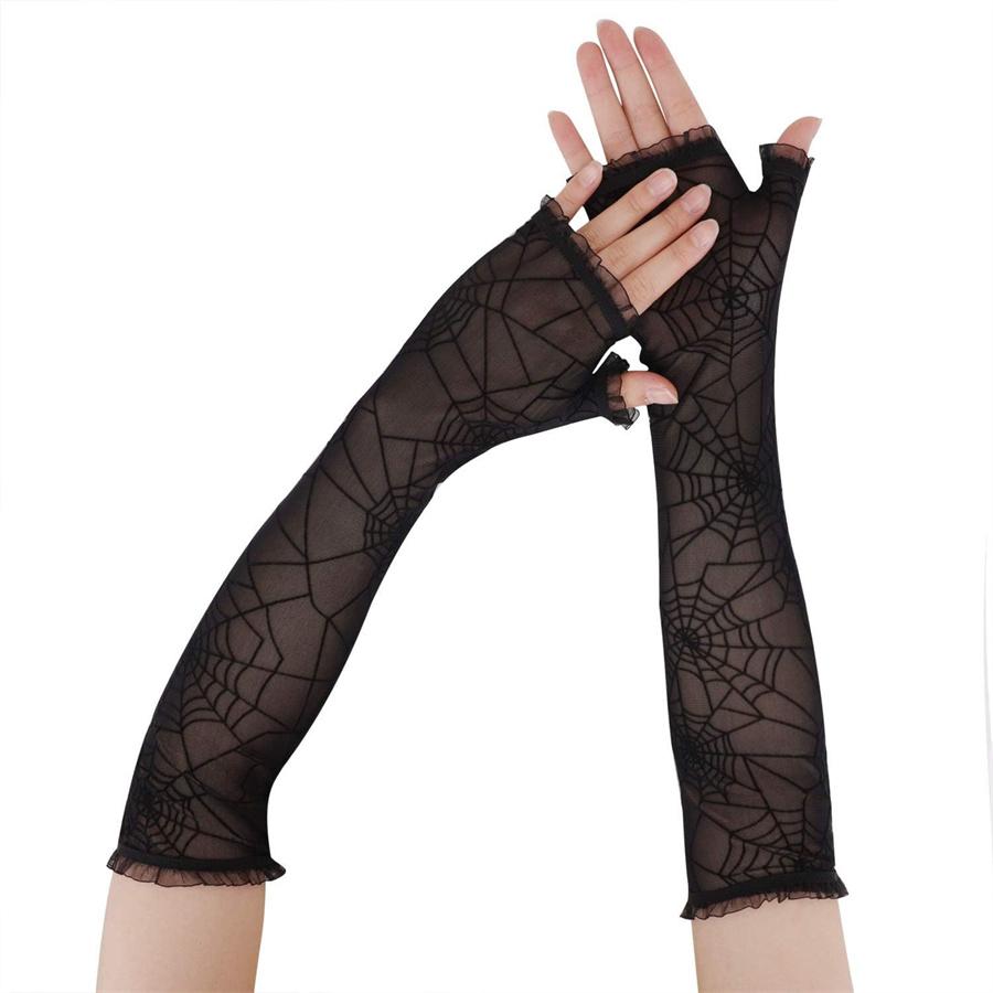 Halloween Spider Web Mesh Arm Sleeves Fingerless Gloves Gothic Spider Web Mesh Arm Sleeves
