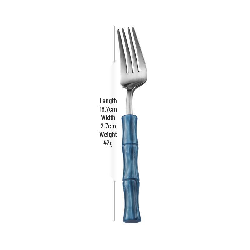 Bamboo Handle Stainless Steel Cutlery Set: Steak Knife, Fork & Dessert Spoon in Gift Box.