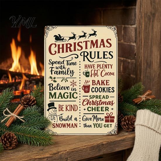 Indoor Outdoor Festive Wall Art Christmas Wood Sign, Vintage Santa's Sleigh Parking Only 2D Retro Wooden Seasonal Ornament Rustic Farmhouse