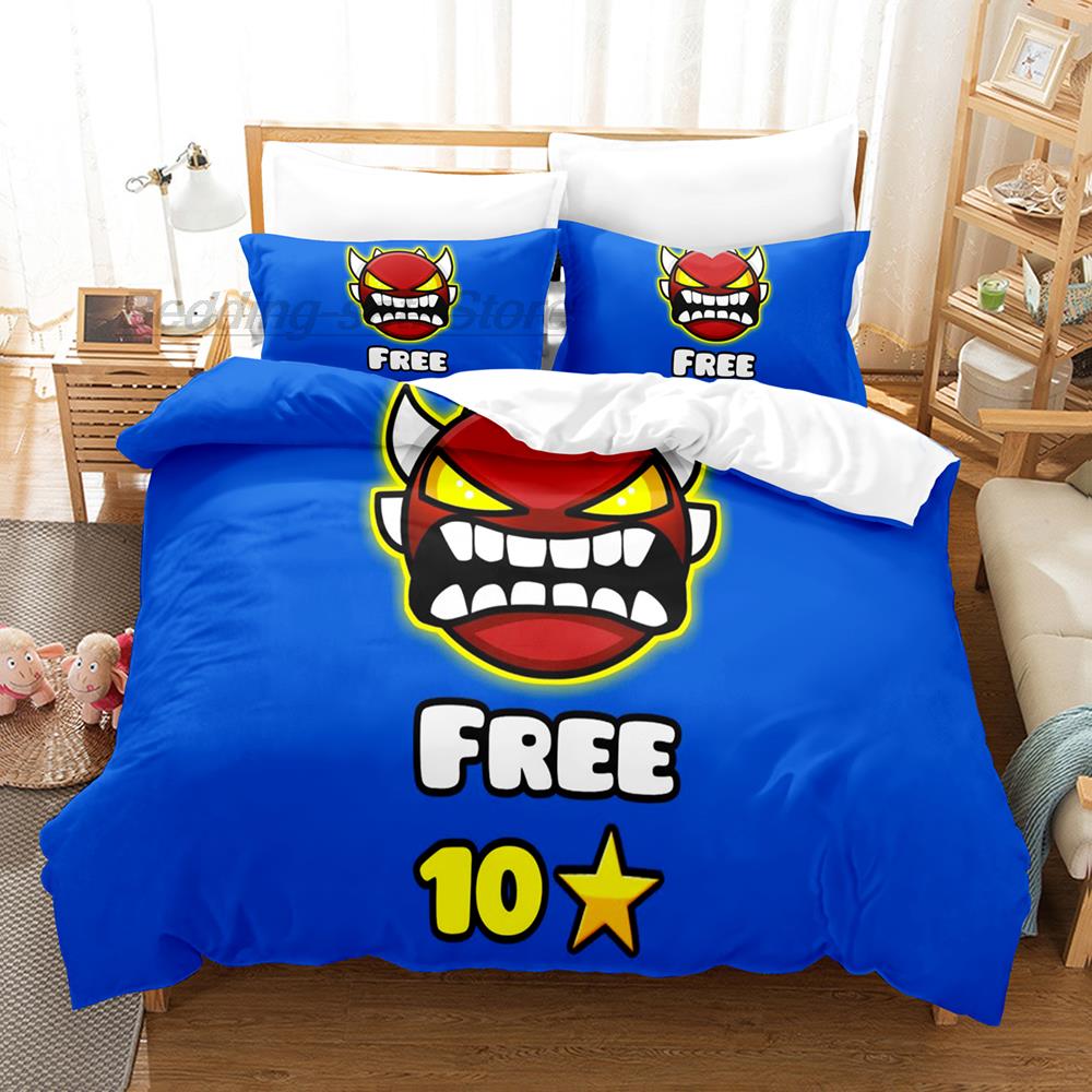 Angry Geometry Dash Bedding Set Single Twin Full Queen King Size Bed Set Aldult Kid Bedroom Duvetcover Sets 3D Print Cartoon