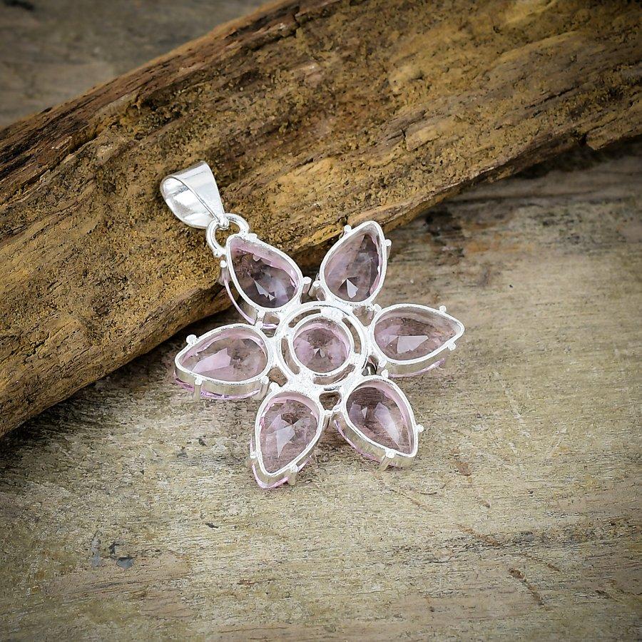 Pink Kunzite Gemstone Handmade 925 Sterling Silver Jewelry Pendant 1.77" M-83