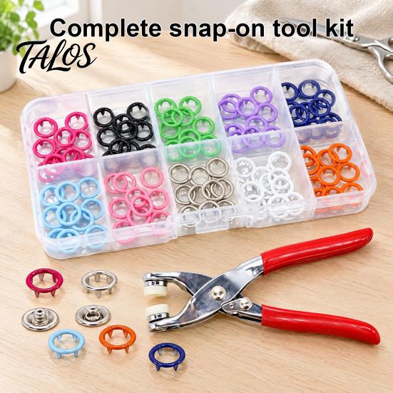 Metal Snaps for Pet Accessories 9.5mm Snap Button Kit with Pliers, 200 Sets 100 Fasteners, DIY Clothing Repair 5-Claw Buttons in 10 Colors Fabric,