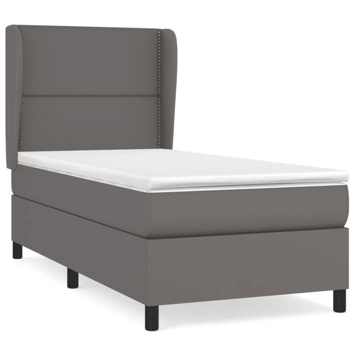 3128959 vidaXL Lit à sommier tapissier avec matelas Gris 100x200 cm Similicuir