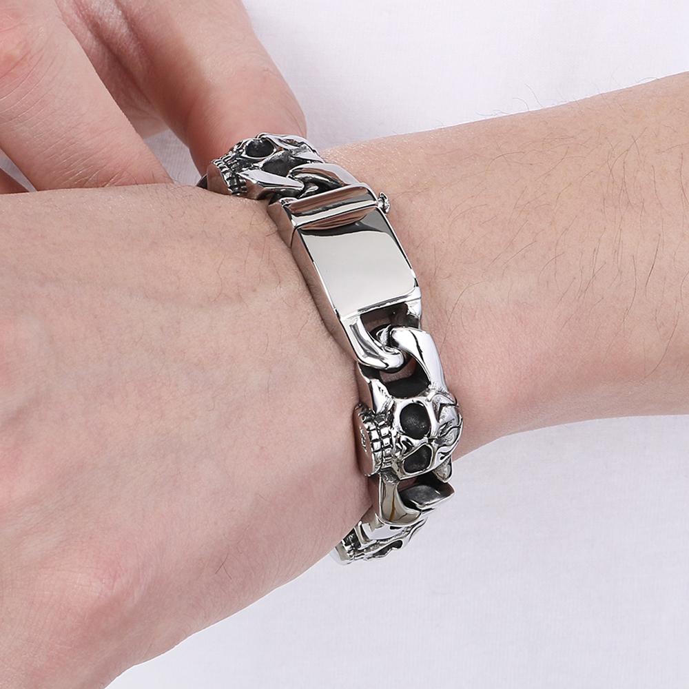 Punk Gothic Herrenarmbänder mit Totenkopf-Panzerkette, kubanische Kette, Herrenarmband für Männer, Edelstahl, Skelett-Schmuckzubehör