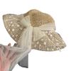 Summer lace flower shade straw hat female bow pearl decoration brim seaside vacation wind sun hat