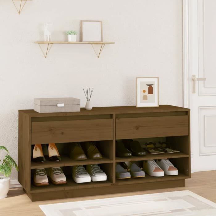 VidaXL Armoire à chaussures Marron miel 110x34x52cm Bois de pin massif 814447