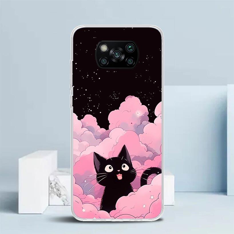 Anime Cute Black Cat Meow Phone Case For Xiaomi Poco F7 Ultra X5 X6 X7 Pro M7 Redmi 15C 15 13C 13 12C 12 10C 10 10A 9 9C 9A 9T C