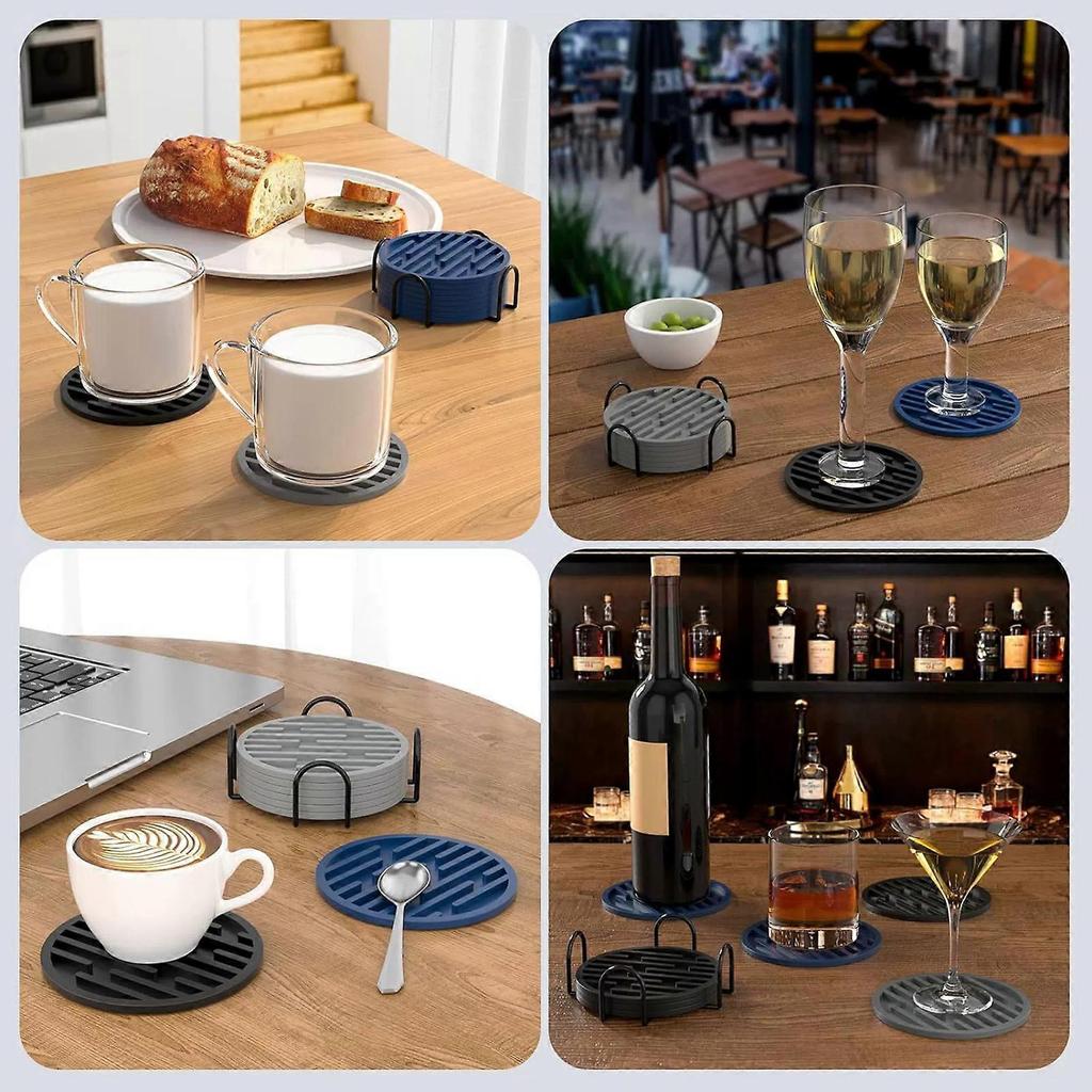 7PCS Decorative Silicone Beverage Coaster Heatproof Drink Mat Cup Pad With Stripes And Waved Kitchen Essential Multicolor