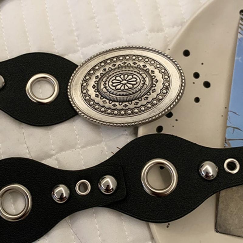 Retro Cowgirl Belt with Studded Detail Adjustable Western Design Sash PU Leather Waist Strap for Women Casual Outfits