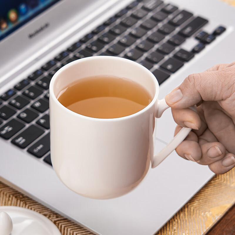 Youlaifu Ceramic Tea Cup with Lid Pure White Bone China Office Meeting Cup 350ml Custom Printed