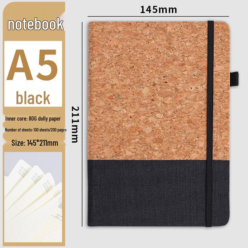 Eco-friendly Cork Business Notebook with Patchwork Cover and Binding Strap