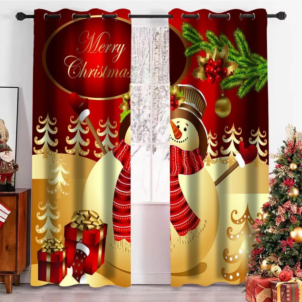 Joyful Latest  Christmas Drapes Christmas Bells Crimson Festive Drapes 2 Panels Deluxe Livingroom Space Bedchamber Balcony Kitchen Decoration