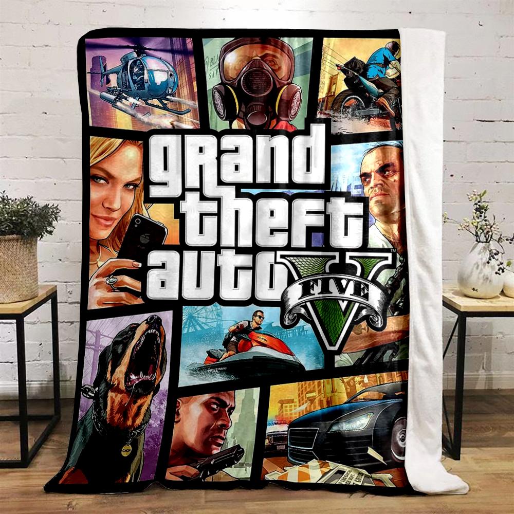 Grand Theft Auto V Game Art Flannel blanket for bedroom, living room, sofa, and nap.