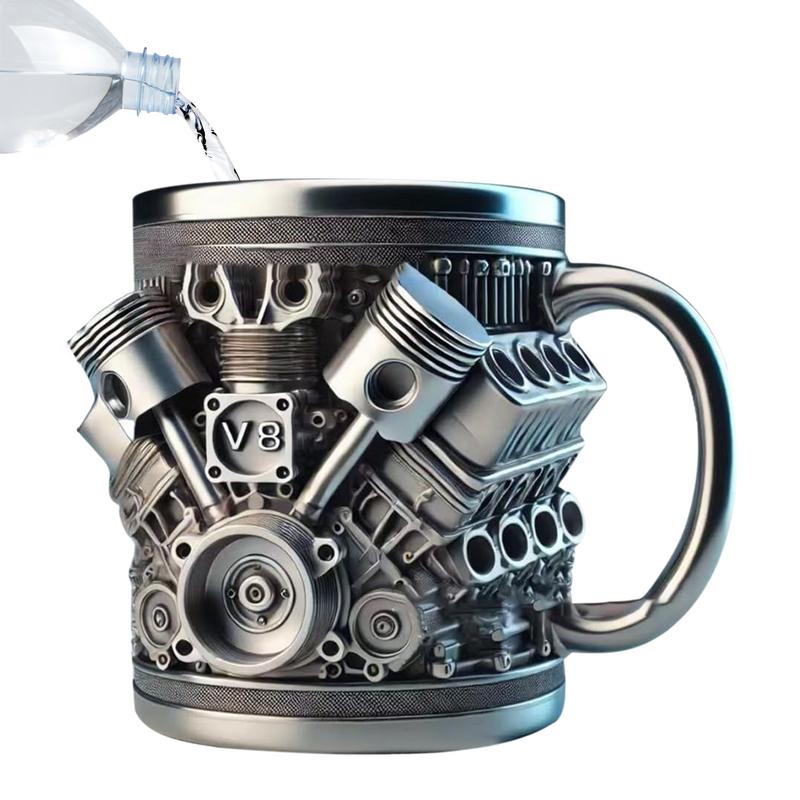 Stainless Steel Cup V6 V8 Engines Design Mug Durable & Stylish Rust-Proof Coffee Mug Perfect for Car Enthusiasts