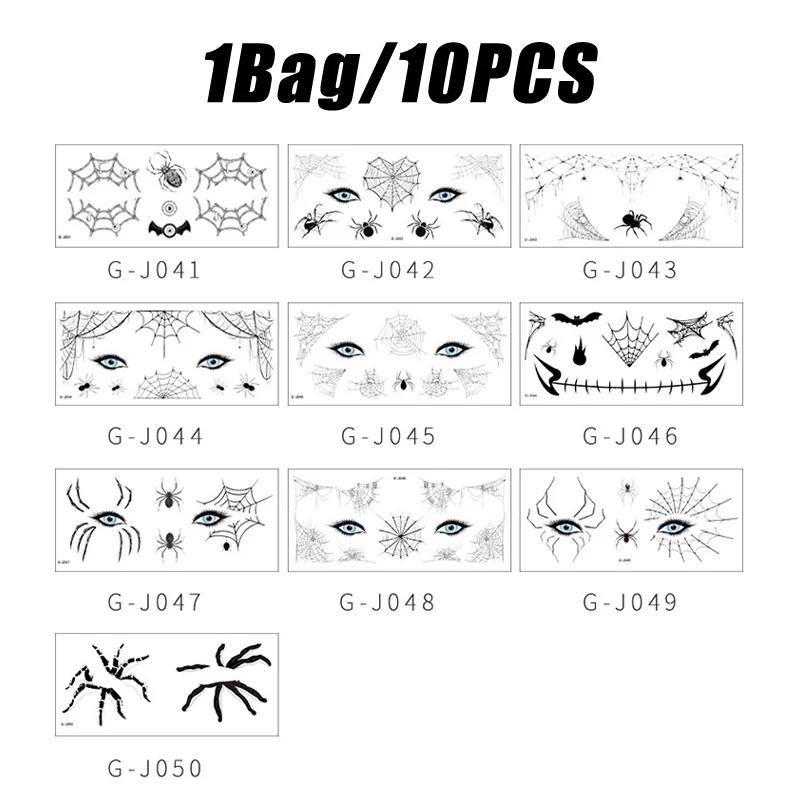 

Наклейки на лицо паука на Хэллоуин, наклейки для татуировок, черная летучая мышь-паук, дети и взрослые, одноразовые, страшные, переводные, печатные, татуировки