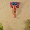 Handcrafted Wooden Elephant Head Mask: Multi-Color Wall Decor