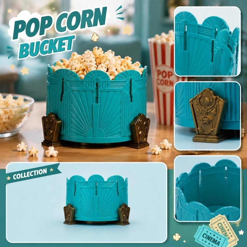 Contenitore Decorativo Secchiello per Popcorn con Design Stile Art Déco Materiale Plastico Resistente Adatto per Home Theater e Feste