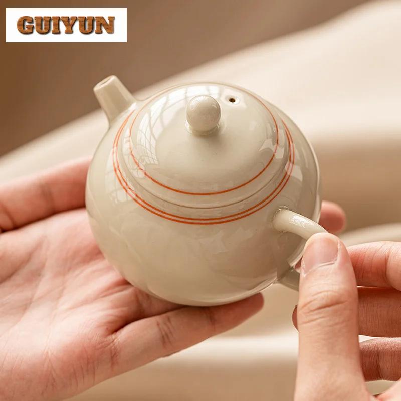 150ml Hand Drawn Double Line Ceramic Teapot Antique Plant Ash Galze Pot Tea Brewing Kettle Tieguanyin Tea Services Supplies Gift