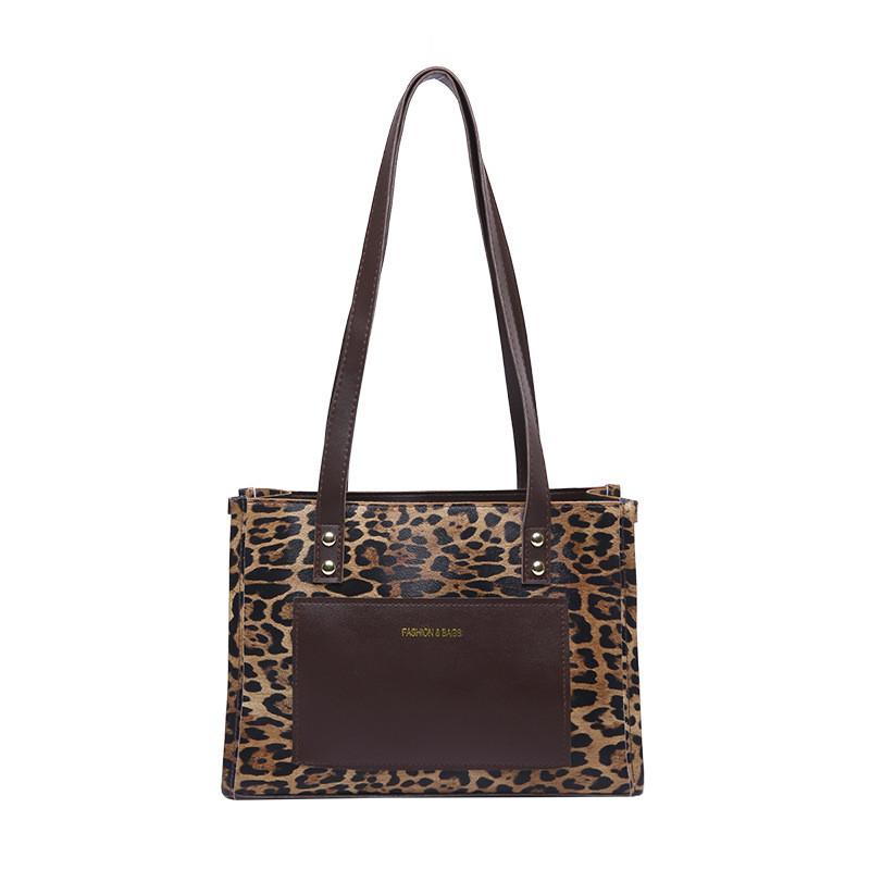 Fashionable Print Leopard Large Tote Bag For Women Stylish Pu Handbag Shoulder