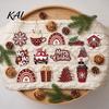 Xmas Tree Hanging Pendants 12Pcs Wooden Christmas Ornaments, Buffalo Plaid Decor with Gnome Door Window Accents Snowflake Tree, Holiday Decoration for