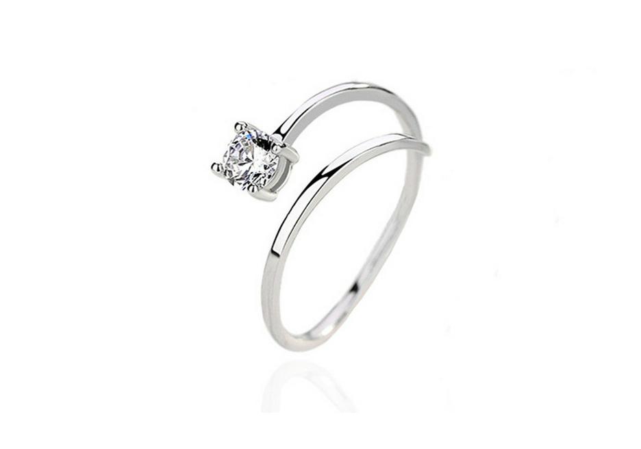 S925 Sterling Silver Adjustable Open Ring with Diamond Inlays - Four-Prong Design, Perfect for Qixi Festival.