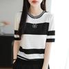 Women Knit T-shirt MODERN NEW SAGA Summer Knitted Shirt Short Sleeve Tees O-neck Patchwork Pullover Knit Tops