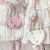 Sacs à main Lolita Cœur en PU Filles Nœuds Décoration Sacs à bandoulière japonais Deux tailles Portefeuilles Coquille Kawaii Sac bandoulière Rose Mignon Cadeaux