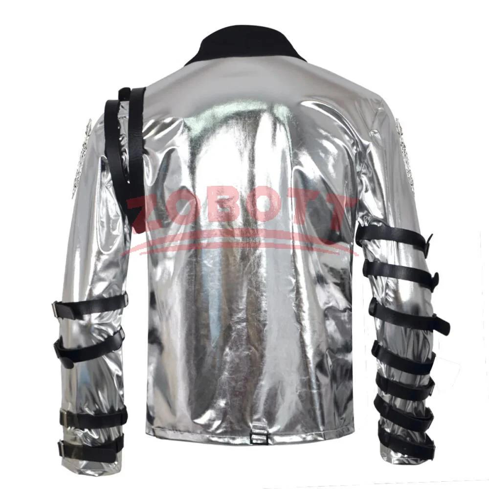 Heren Pop Punk Michael Jackson Zilveren Ritsjas Cosplay Kostuum Volwassen Halloween Maskerade Podiumoptreden Outfit