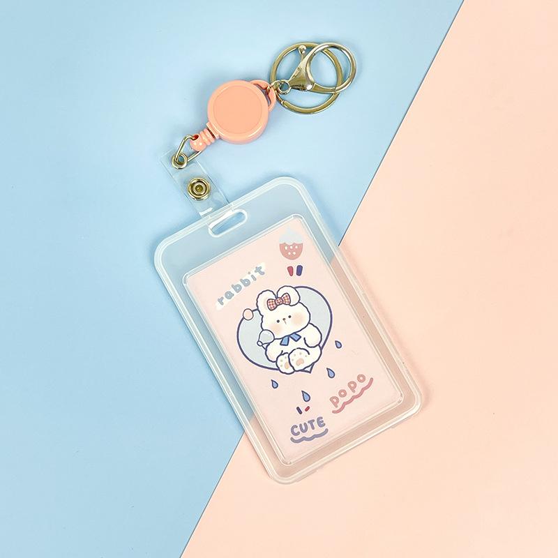 Ins Cute Transparent Lanyard Card Cover Student Bus Cards Case Cartoon Work Card Covers Credit Card Holder Id Holder with Rope