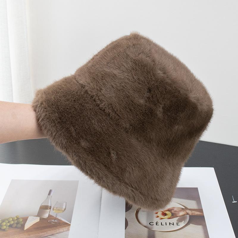Imitacja Norki Kapelusz Wiaderkowy z Dużym Rondem Damski Polarowy Pogrubiony Puszysty Kapelusz Basinowy