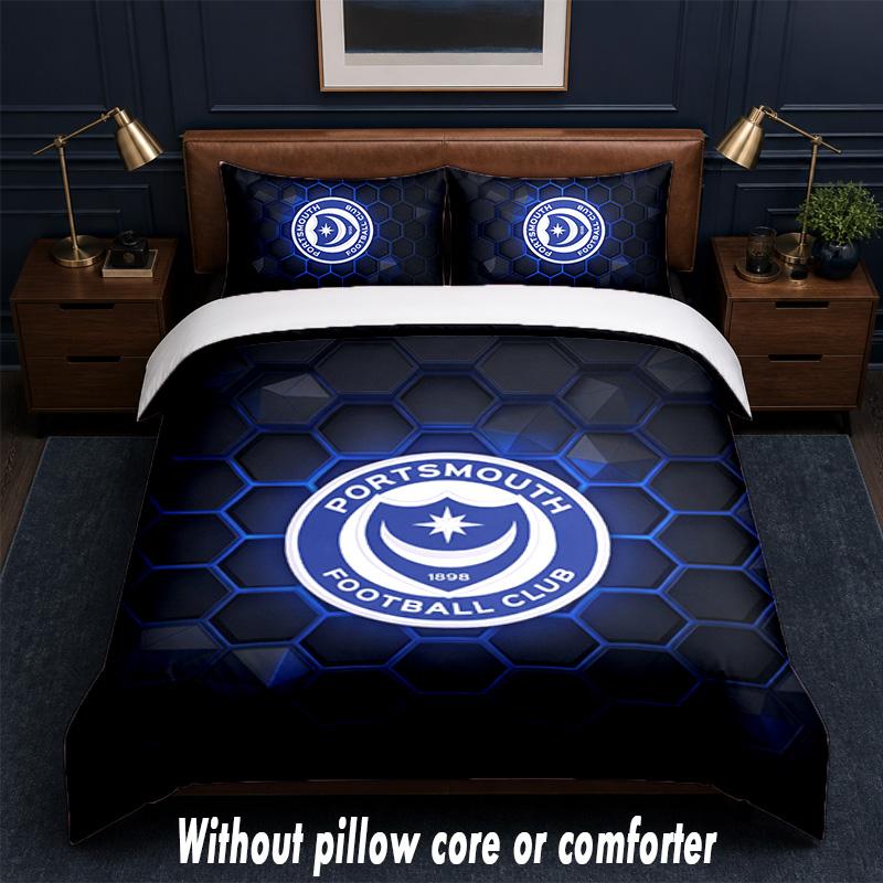 Juego de Ropa de Cama con Diseño del Portsmouth FC 1 Funda Nórdica + 2 Fundas de Almohada Suave Transpirable Ropa de Cama para el Hogar