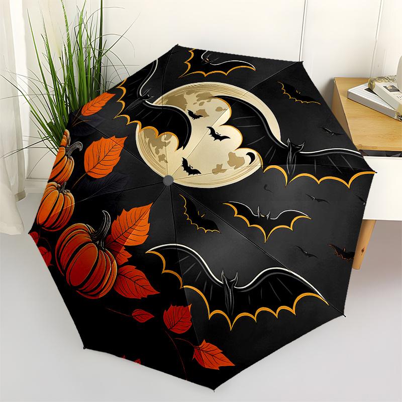 

Halloween Moonlit Night Bat Pumpkin Decorative PlateUmbrellaPortable 3-Fold Compact Umbrella for Men & Women Gift
