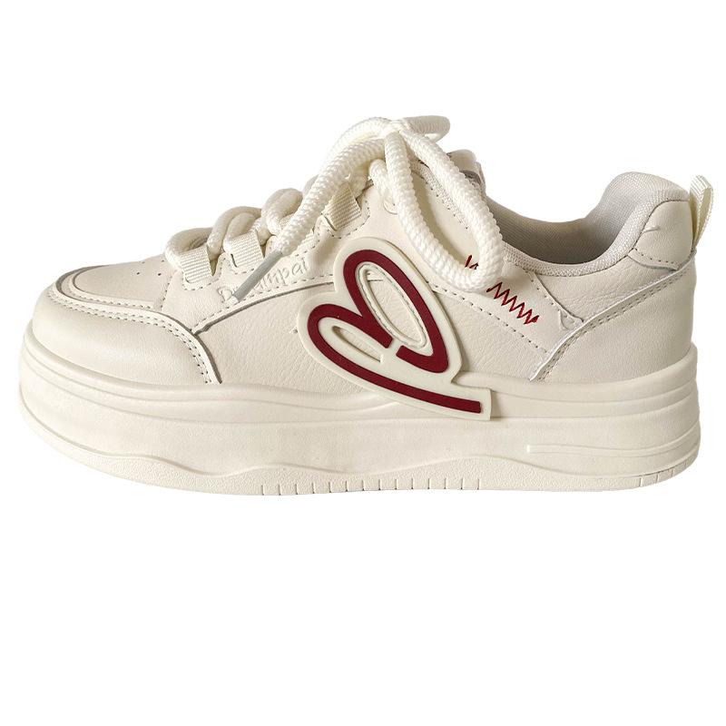 

FY-095 кожаная платформа белые туфли женская обувь повседневная обувь кеды 2025 весна новая кожа плоская подошва круглый носок 35