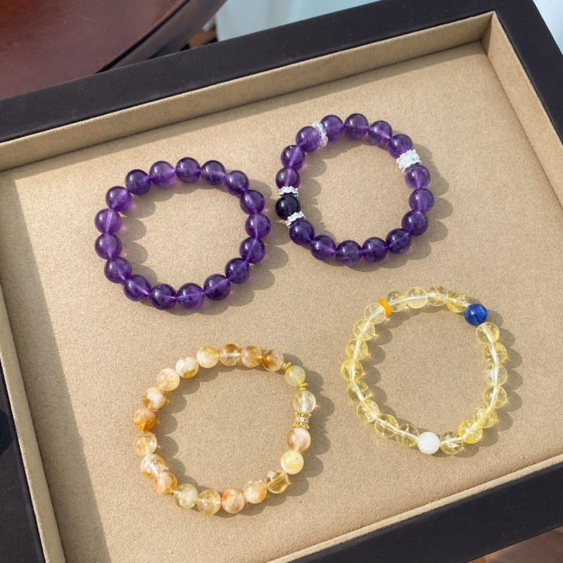 New Chinese Style Natural Citrine Beaded Bracelet Stackable Amethyst Hand Jewelry