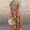 Women's Plus Size Loose Long Sleeve Round Neck Floral Print Casual Dress Vintage Style Maxi Dress