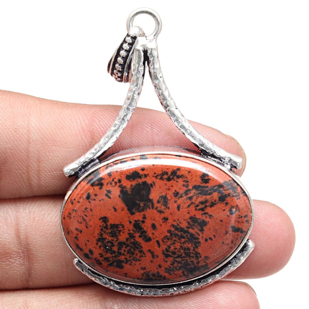 Mahogany Obsidian Handmade Women's Unisex Silver Jewelry Pendant 2.5