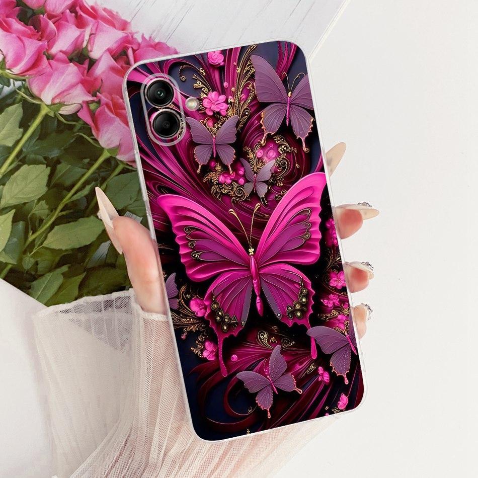 For Samsung Galaxy A04 A04e A042F A405F Cute Flower Butterfly Cat Painted Case For Samsung A04 04e Soft Silicone TPU Phone Cases
