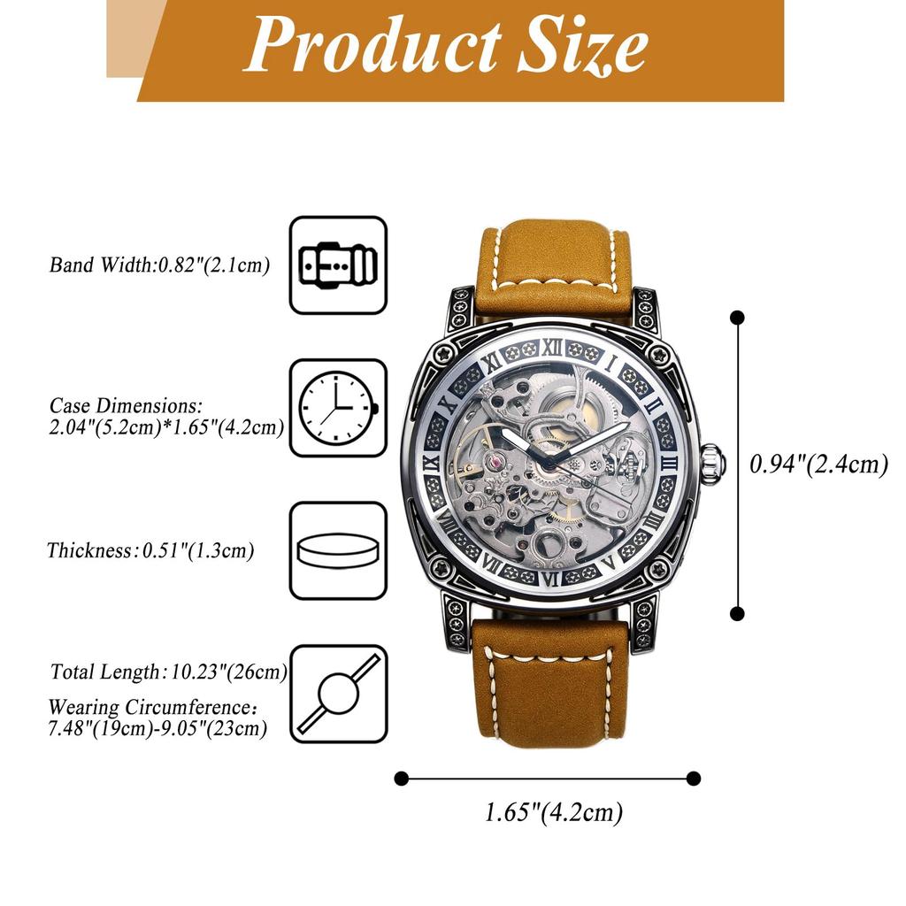 Montre squelette automatique avec cuir véritable romain analogique 3ATM étanche accessoire élégant pour les loisirs et les affaires cadeau parfait pour et jour bracelet pour hommes