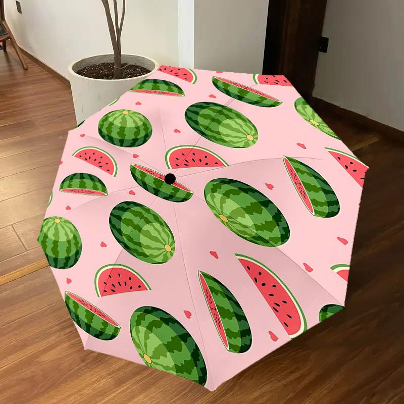 1PC Watermelon Heart Automatic Open/Close Umbrella Compact Folding Umbrella with 8-Rib Shaft Lightweight Esign, Highquality Fabric1200A