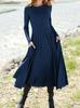 Women'S New European And American Wish Long-Sleeved Crew Neck Solid Color Long Women'S Dress